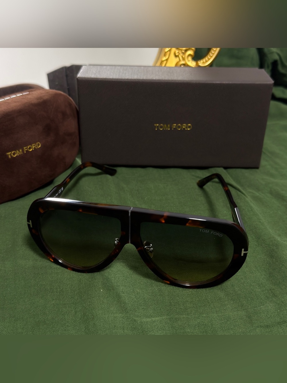 Tom Ford Tortoiseshell Shield Sunglasses with Brown Gradient Lenses
